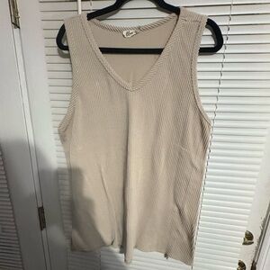 Chic Beige Ribbed V-Neck Tank Top